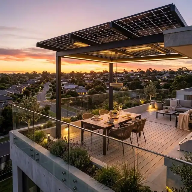 The Sky-Terrace — rooftop terrace under an integrated solar pergola